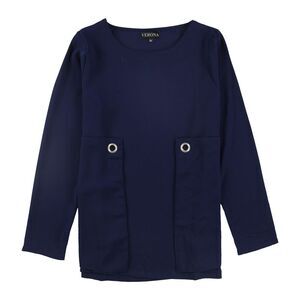 Verona Collection Womens Tie-Belt Pullover Blouse, navy, M